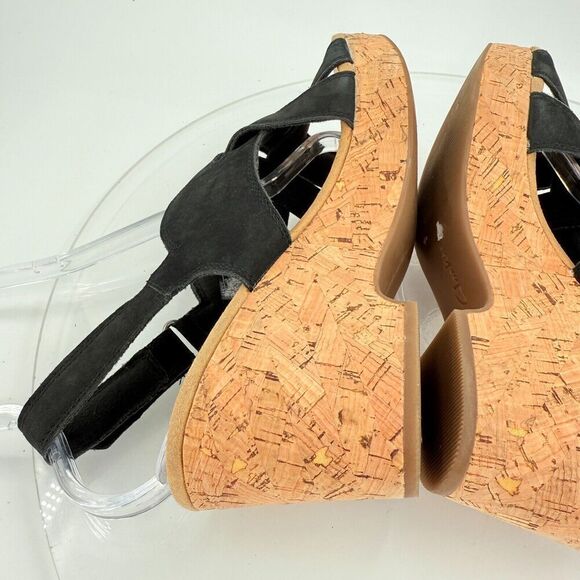 Clarks Giselle Beach Strappy Cork Wedge Heel Platform Sandals Black Size 10M - Picture 9 of 14